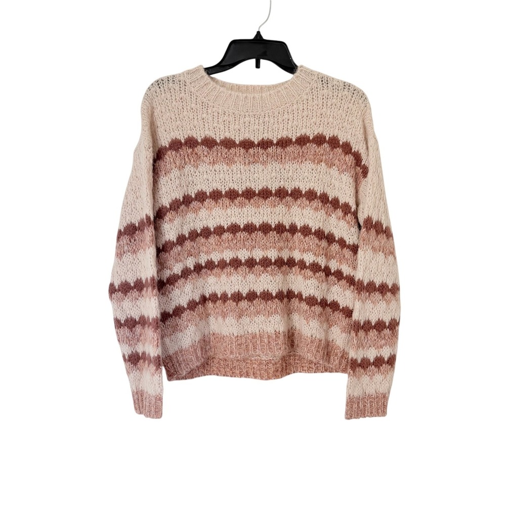 Elsamanda Chunky Knit Sweater Small Alpaca Wool Mohair Blend Beige Striped Women